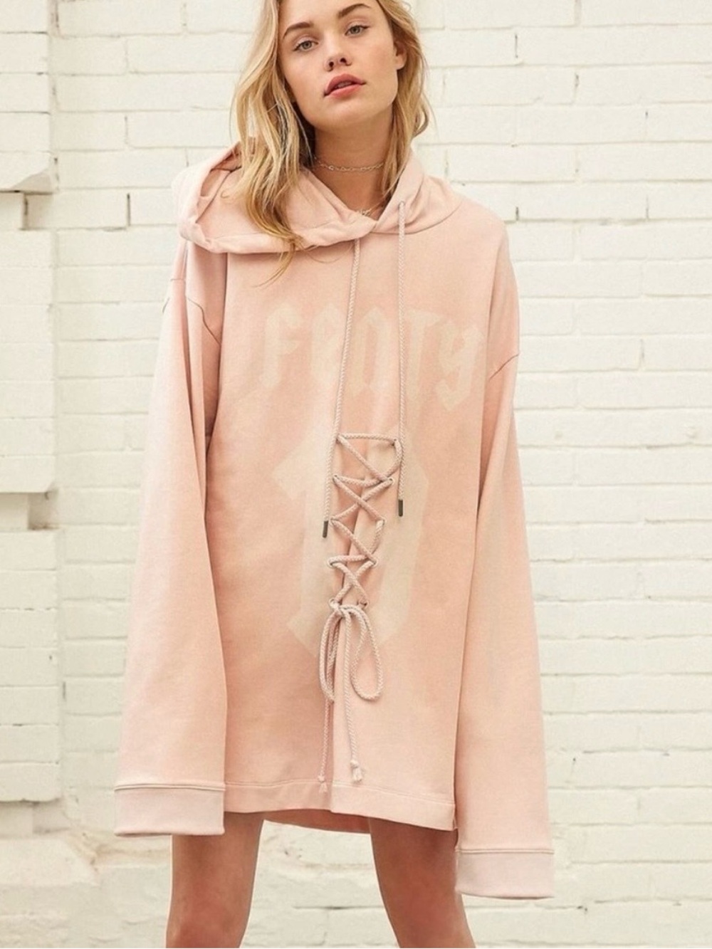 Fenty PUMA by Rihanna Blush Pink Lace-Up Hooded Sweatshirt